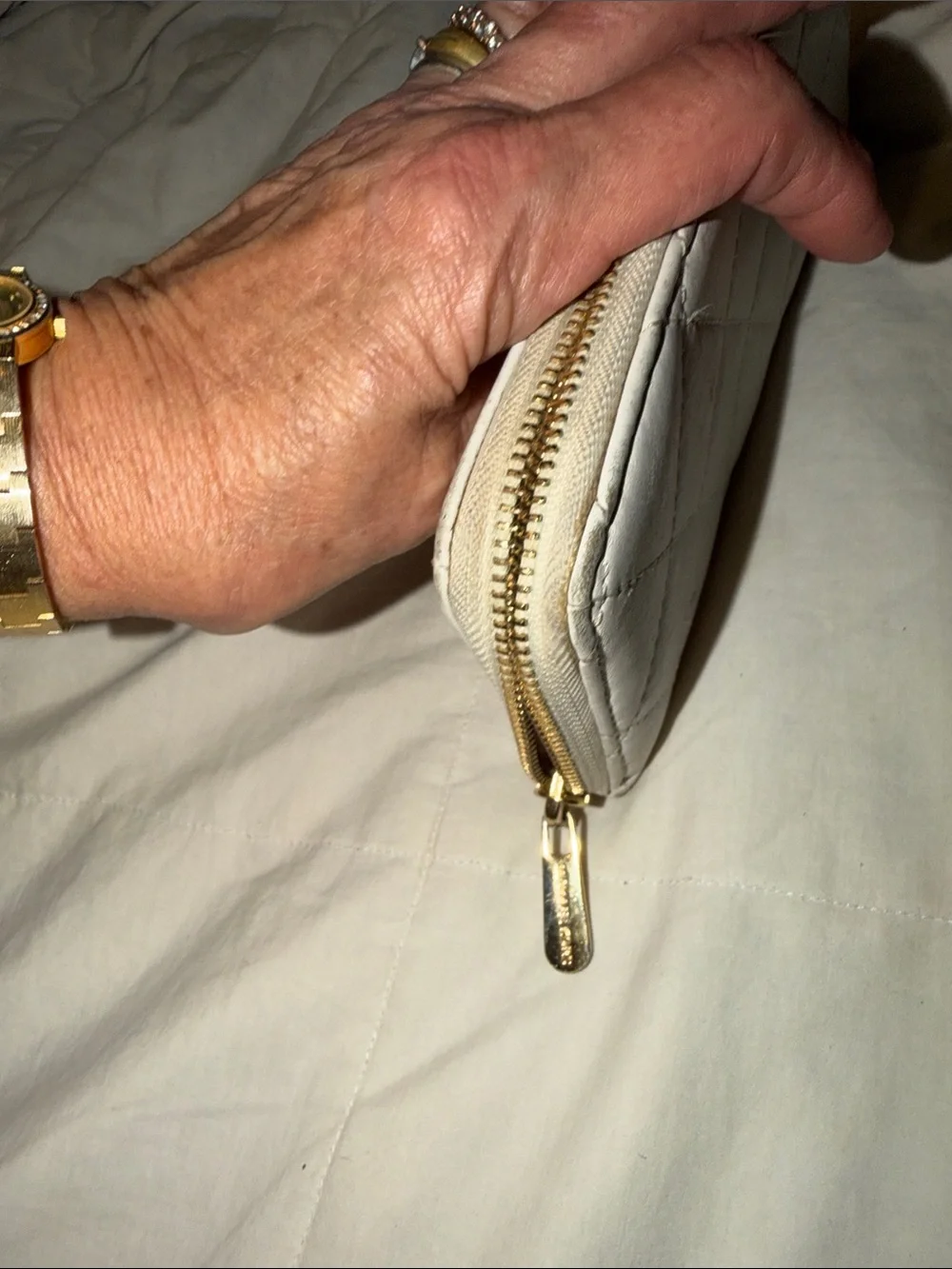 Michael Kors White Quilted Zip-Around Wallet with Gold Plate